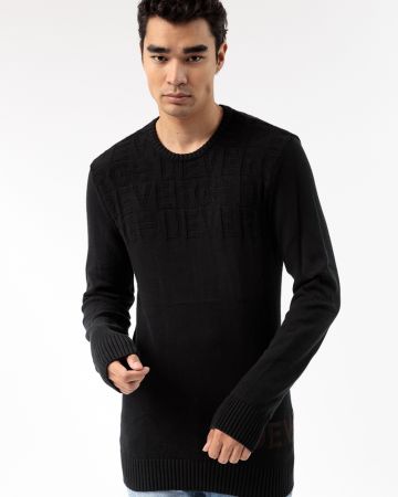 BLACK MEN'S KNITTED SWEATER 1D22FW6010LS0100