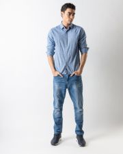 BLUE MEN'S LS SHIRT