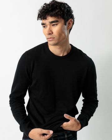 BLACK MEN'S KNITTED SWEATER 1D23FW6006LS1101