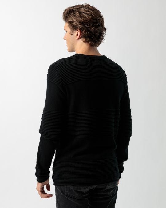 BLACK MEN'S KNITTED SWEATER 1D23FW6012LS1101