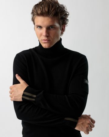 BLACK MEN'S KNITTED SWEATER 1D23FW6005LS1101