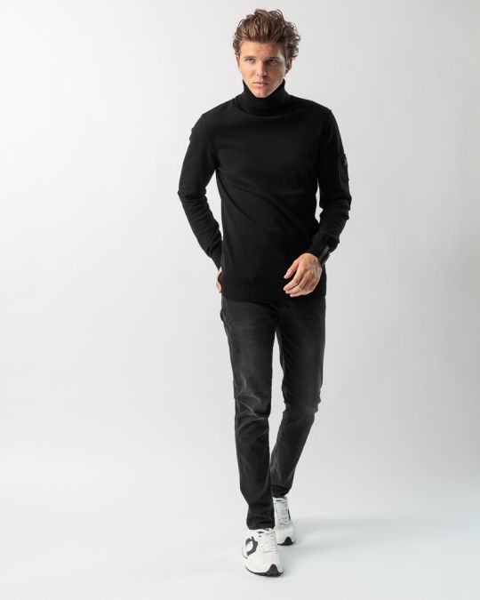 BLACK MEN'S KNITTED SWEATER 1D23FW6005LS1101