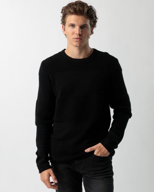 BLACK MEN'S KNITTED SWEATER 1D23FW6012LS1101
