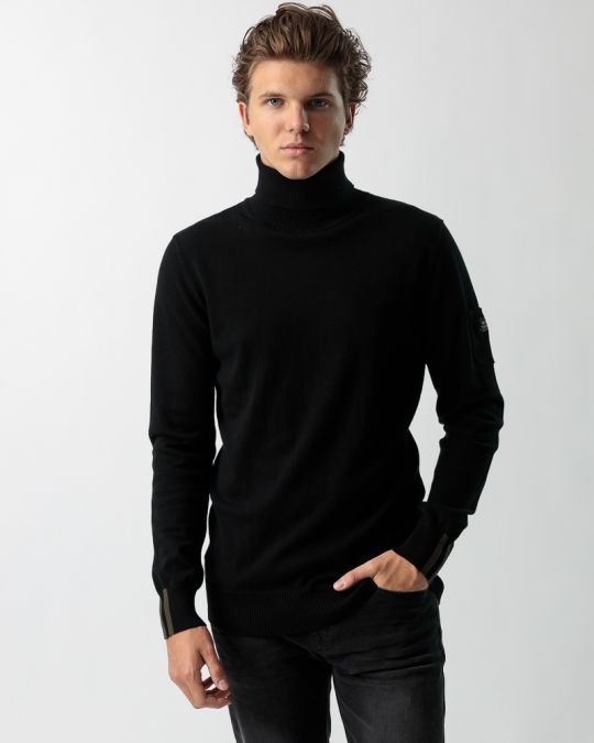 BLACK MEN'S KNITTED SWEATER 1D23FW6005LS1101