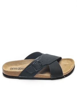 BLACK MEN'S LEATHER SLIDES - EVAN DE24SS2004PU