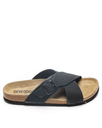 BLACK MEN'S LEATHER SLIDES - EVAN DE24SS2004PU
