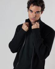 BLACK MEN'S KNITTED CARDIGAN