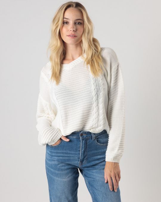 WHITE WOMEN'S KNITTED SWEATER 2D24FW6511LS1101