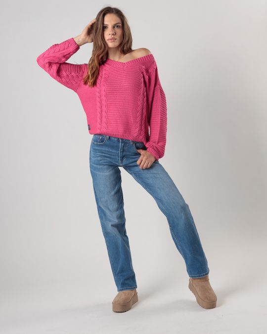 PINK WOMEN'S KNITTED SWEATER 2D24FW6511LS1101