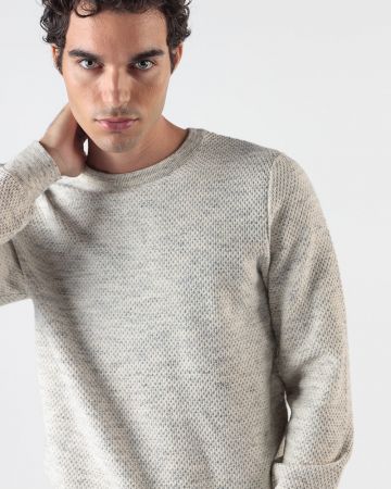 BEIGE MEN'S KNITTED SWEATER 1D24FW6014LS1101