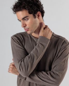 BROWN MEN'S LONG-SLEEVED T-SHIRT 1D24FW4010LS3806