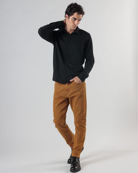 BLACK MEN'S LONG-SLEEVED SHIRT 1D24FW5005LS2405