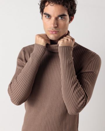 BROWN MEN'S KNITTED SWEATER 1D24FW6009LS1106