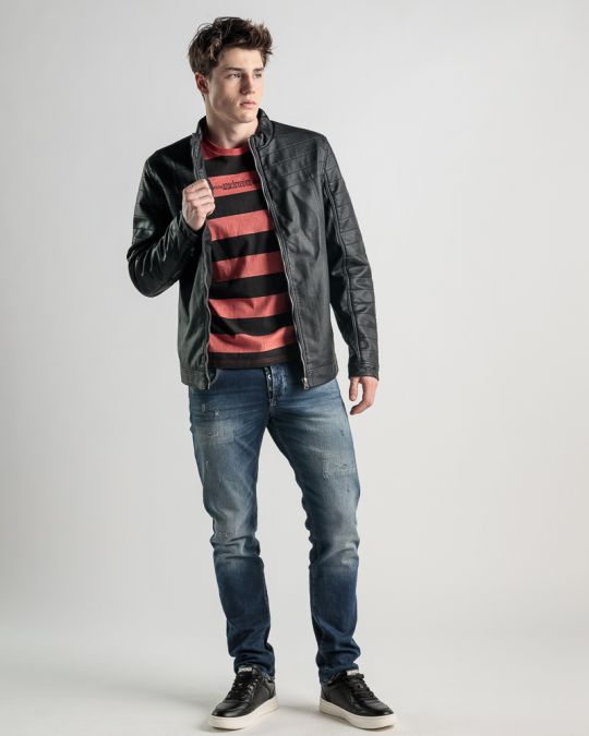 BLACK MEN'S VEGAN LEATHER JACKET 1D25SS3000KA9000