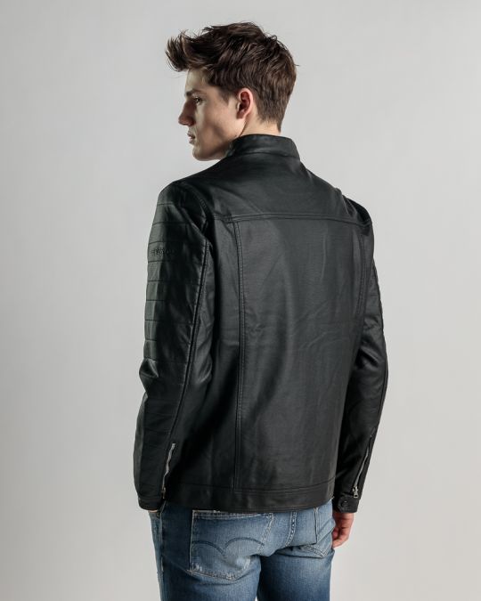 BLACK MEN'S VEGAN LEATHER JACKET 1D25SS3000KA9000