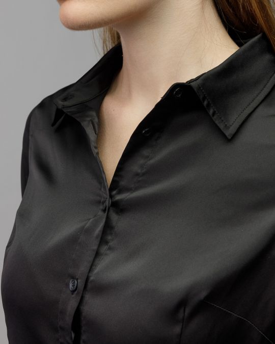 BLACK WOMEN'S SATIN SHIRT 2D25FW5502LS1305