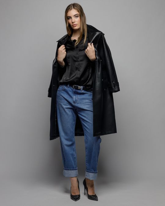 BLACK WOMEN'S SATIN SHIRT 2D25FW5502LS1305