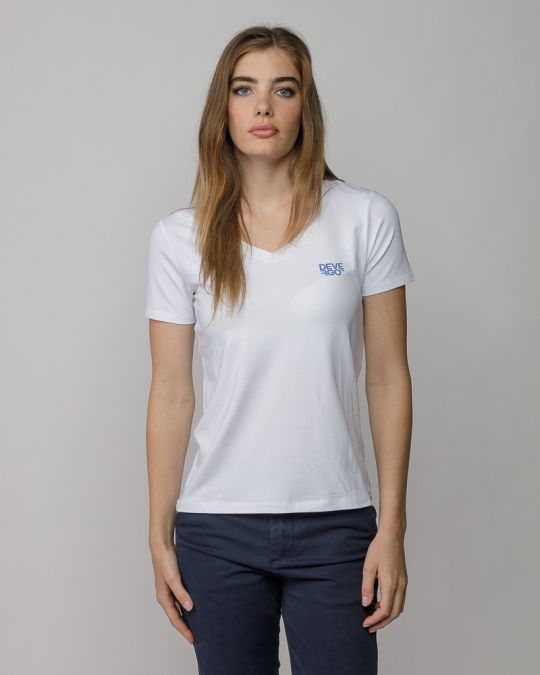 WHITE WOMEN'S V-NECK SHORT SLEEVE T-SHIRT 2D25FW4514SS0205