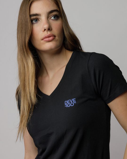 BLACK WOMEN'S V-NECK SHORT SLEEVE T-SHIRT 2D25FW4514SS0205