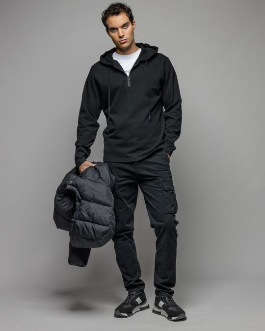 BLACK MEN'S HOODED SWEATER 1D25FW4002LS0104