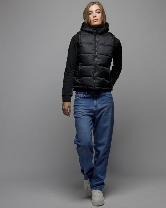 BLACK WOMEN'S HOODED VEST 2D25FW7523SL1600