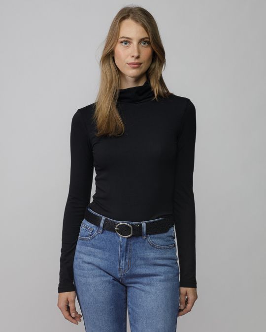 BLACK WOMEN'S LONG SLEEVE TURTLENECK T-SHIRT 2D25FW4543LS0204