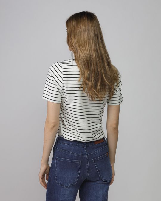 WHITE WOMEN'S STRIPED SHORT SLEEVE T-SHIRT 2D25FW4513SS0205