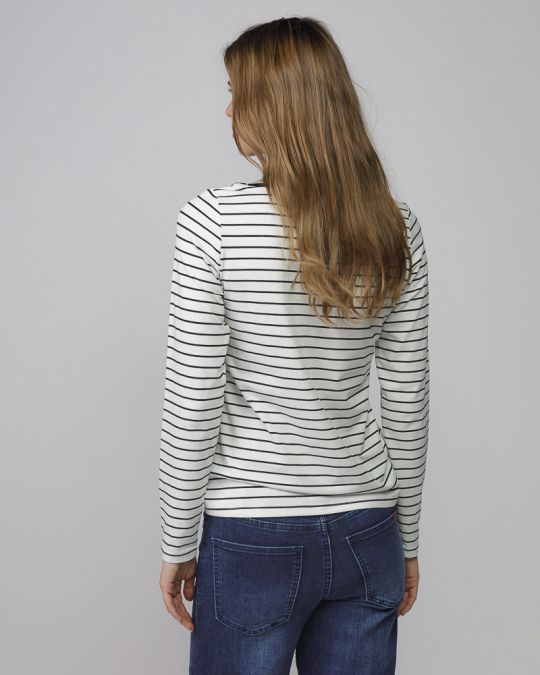 WHITE WOMEN'S STRIPED LONG SLEEVE T-SHIRT 2D25FW4534LS0205