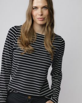 BLACK WOMEN'S STRIPED LONG SLEEVE T-SHIRT 2D25FW4534LS0205