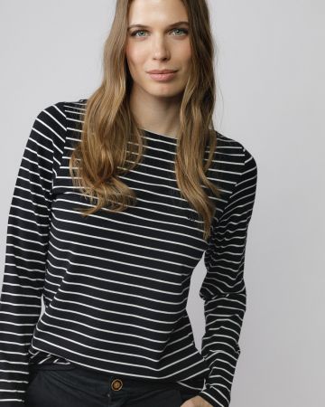 BLACK WOMEN'S STRIPED LONG SLEEVE T-SHIRT 2D25FW4534LS0205