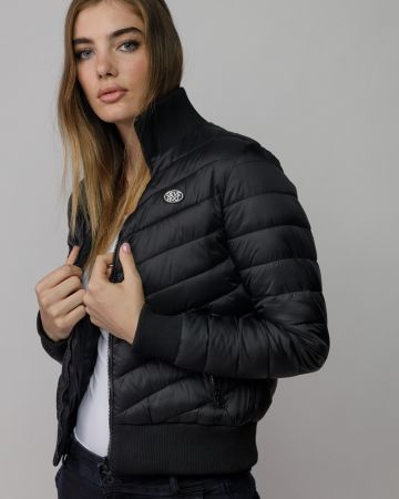 BLACK WOMEN'S SHORT QUILTED COAT 2D25FW3580KA1600
