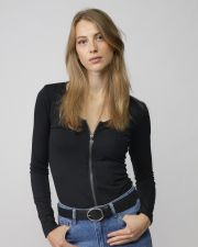 BLACK WOMEN'S ZIP LONG SLEEVE T-SHIRT