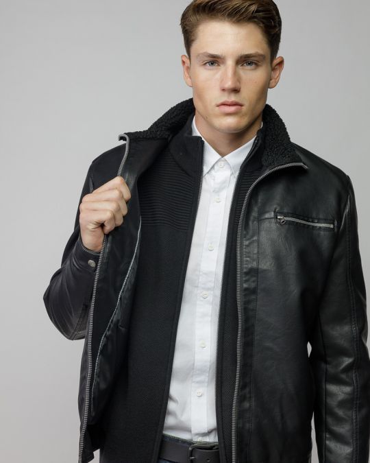 BLACK MEN'S VEGAN LEATHER COAT 1D25FW3023KA9000