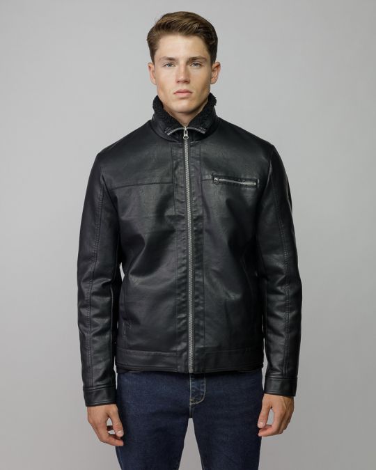 BLACK MEN'S VEGAN LEATHER COAT 1D25FW3023KA9000
