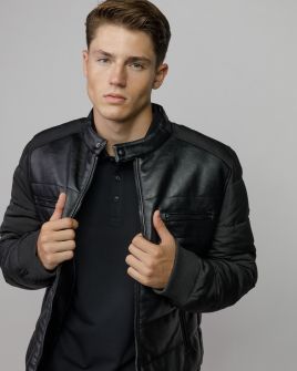 BLACK MEN'S VEGAN LEATHER COAT 1D25FW3022KA9000