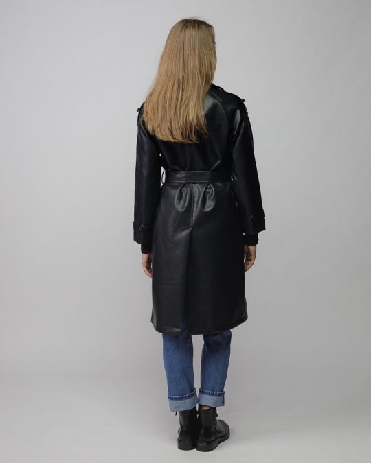 BLACK WOMEN'S VEGAN LEATHER COAT 2D25FW3595KA9000
