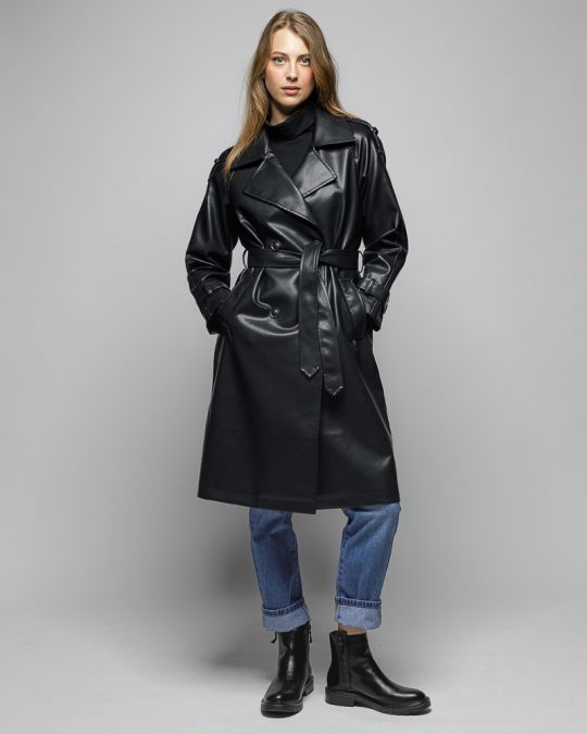 BLACK WOMEN'S VEGAN LEATHER COAT 2D25FW3595KA9000