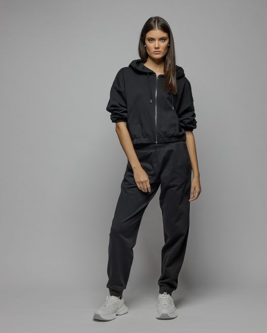 BLACK WOMEN'S HOODED ZIP SWEATER 2D25FW4590KA0705