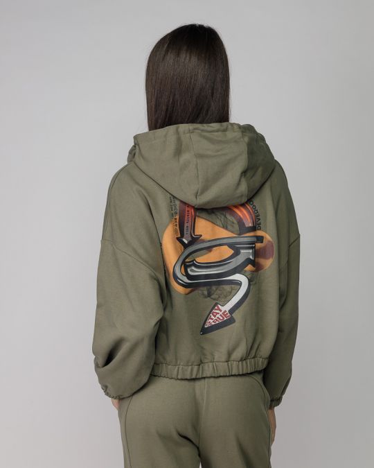 KHAKI WOMEN'S HOODED ZIP SWEATER 2D25FW4590KA0705