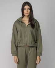 KHAKI WOMEN'S HOODED ZIP SWEATER