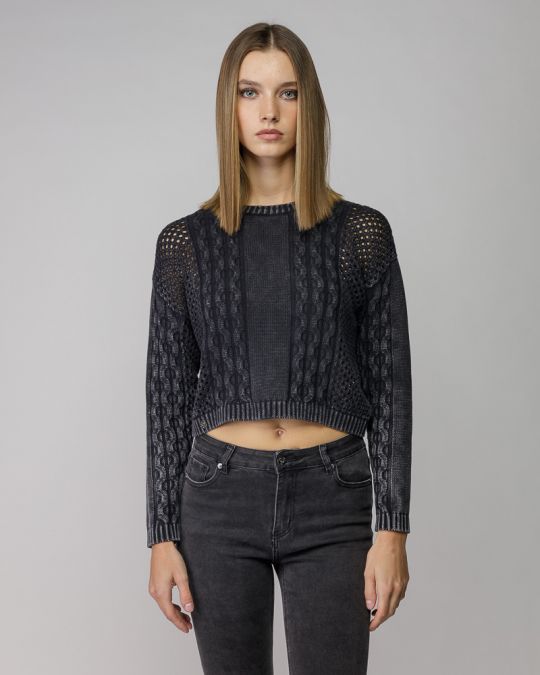 GREY WOMEN'S KNITTED SWEATER 2D25FW6520LS1124