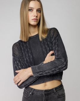 GREY WOMEN'S KNITTED SWEATER 2D25FW6520LS1124