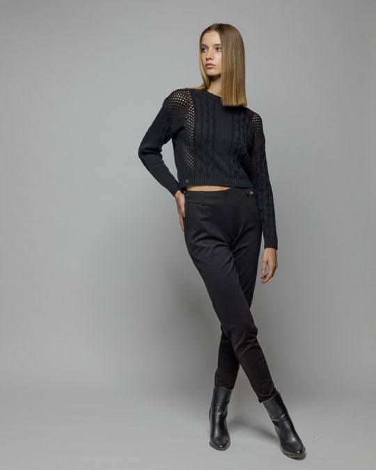 BLACK WOMEN'S KNITTED SWEATER 2D25FW6520LS1124