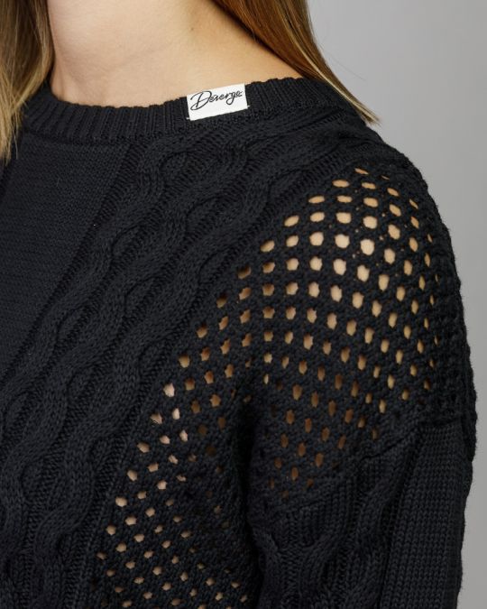 BLACK WOMEN'S KNITTED SWEATER 2D25FW6520LS1124