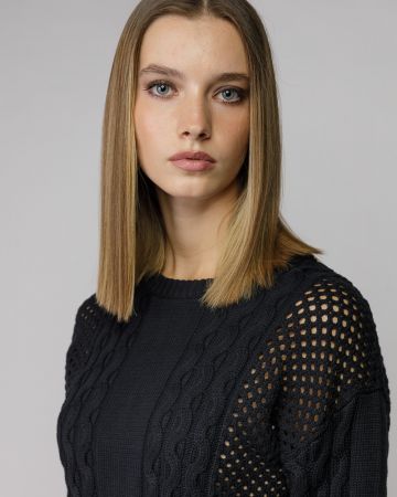 BLACK WOMEN'S KNITTED SWEATER 2D25FW6520LS1124