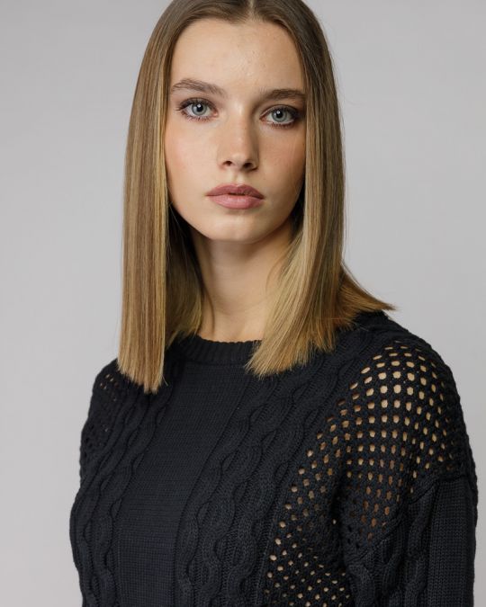 BLACK WOMEN'S KNITTED SWEATER 2D25FW6520LS1124