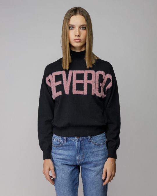 BLACK WOMEN'S KNITTED TURTLENECK SWEATER 2D25FW6531LS1101