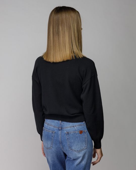 BLACK WOMEN'S KNITTED TURTLENECK SWEATER 2D25FW6531LS1101