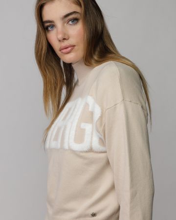 WHITE WOMEN'S KNITTED TURTLENECK SWEATER 2D25FW6531LS1101