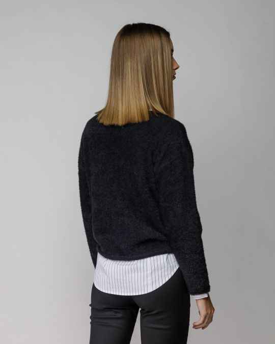 BLACK WOMEN'S FUZZY KNITTED SWEATER 2D25FW6532LS1101